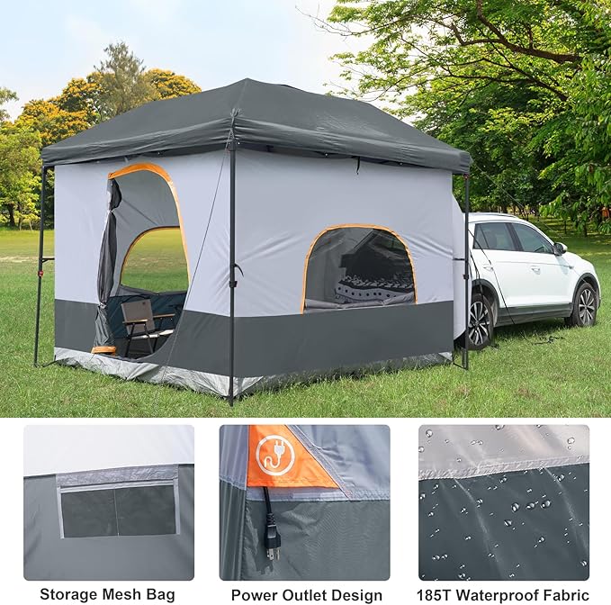 UNP Inner Cube Tent for Camping - Connect 10'x10' Canopy to Car Tailgate Into Tent for Family Camping, Vented Roof - Grey (Canopy Pole/Shelter NOT Included)