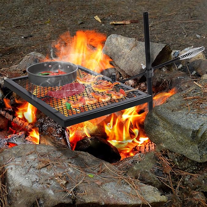 REDCAMP Swivel Campfire Grill Grate, Portable Fire Pit Grill Grate Over Fire Pit, Heavy Duty Steel Grate & Camp Fire Rack with Carrying Bag for Outdoor Camping Cooking