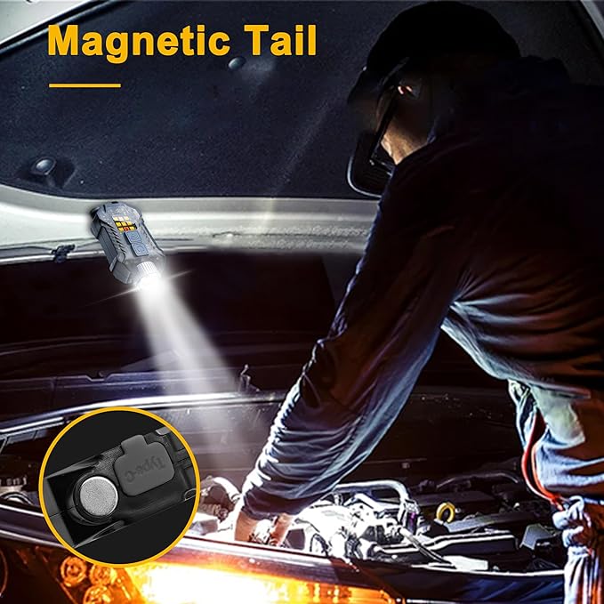 Head Lamp Led Rechargeable, 230° Wide Beam Sensing COB Headlamp Flashlight Detachable, 9 Light Modes, Hard Hat Lamp, IP65 Waterproof 400 Lumens for Camping, Hiking, Fishing, Working, Gift (Black)