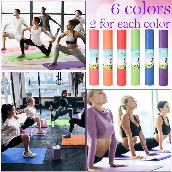 Amylove 12 Pieces Yoga Mats Bulk 68x24x0.12 Inch Exercise Non Slip Fitness Workout Mats for Women Men Home Workout Gym Yoga