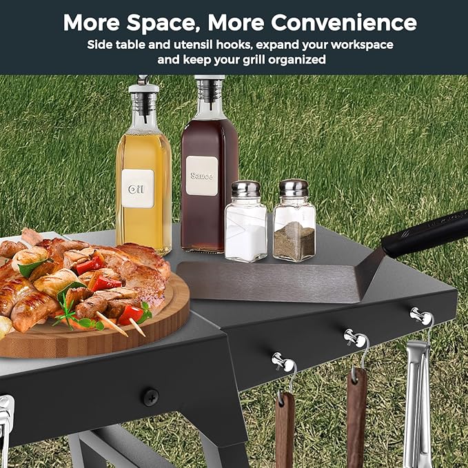 Foldable Griddle Stand for Blackstone 17 & 22 Inch - Heavy-Duty Outdoor Grill Table with Adjustable Legs, Side Shelf, Utensil Hooks - Portable BBQ Stand for Camping, Tailgating, Backyard