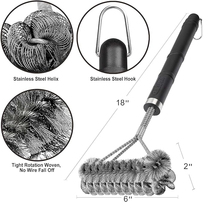 GRILLART Grill Brush [Wire + Helix] Combined BBQ Brush - Safe & Efficient Grill Cleaning Brush - 18" Grill Cleaner Brush Scrubber for Gas/Porcelain/Charbroil Grates – BBQ Accessories Gifts for Men/Dad