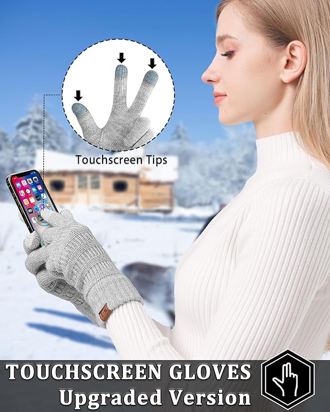 REACH STAR 2 Pairs Winter Gloves for Women - Upgraded Touch Screen Warm Knit Gloves Cold Weather, Soft Fleece Lining Elastic