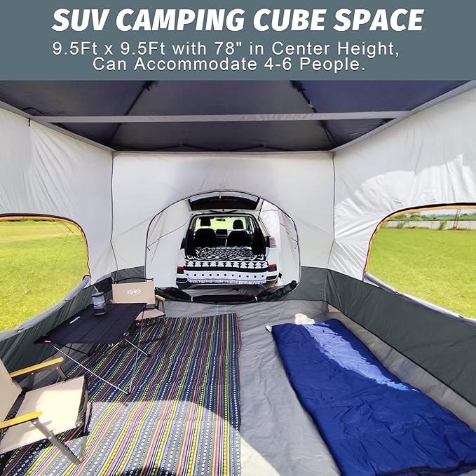 UNP Inner Cube Tent for Camping - Connect 10'x10' Canopy to Car Tailgate Into Tent for Family Camping, Vented Roof - Grey (Canopy Pole/Shelter NOT Included)