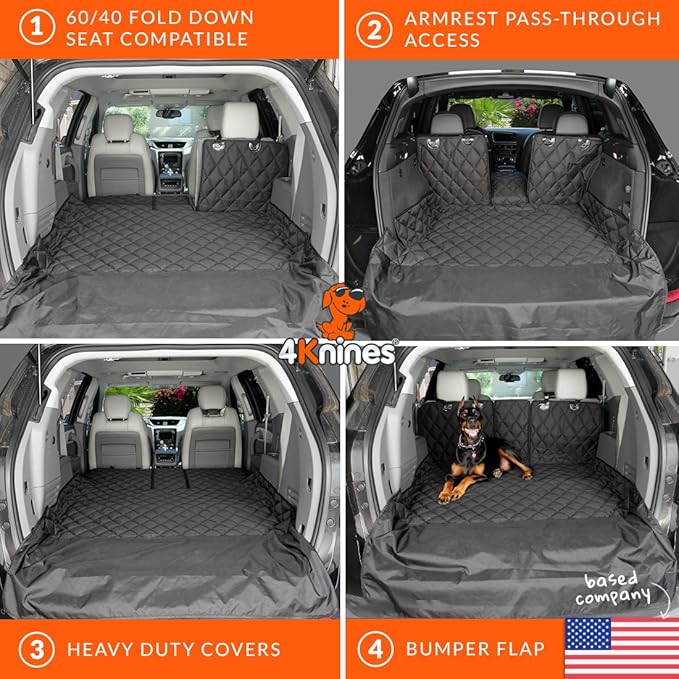 4Knines SUV Cargo Liner for Dogs, Trunk Mat for SUV, Durable Cargo Cover, Protector – Compatible with 60/40 Split Bench & Armrest Pass-Through, Waterproof, Machine Washable, Non-Slip (X Large, Camo)