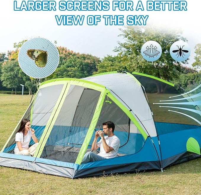 6/8 Person Large Waterproof Family Tents for Camping, Screened Camping Tent with Screen Porch, Bug-Free Relaxation & Easy Setup, Includes Rainfly & Carry Bag