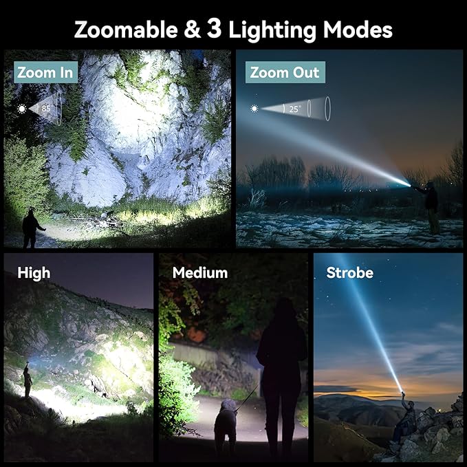 LETMY Rechargeable Flashlights High Lumens, 2 Pack 2000 Lumens Bright LED Tactical Flashlight, 3 Modes Samll Powerful Flash Lights with Clip, Waterproof Flashlights for Home Emergency Camping (Grey)