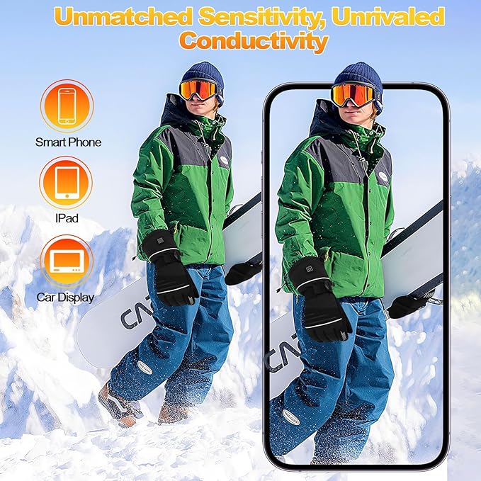 Heated Gloves for Men Women Rechargeable Electric Gloves 7.4V 3200mAh Battery Powered, Waterproof Windproof Thermal Gloves Ideal for Snow Sports, Camping & Skiing Raynaud's Arthritis