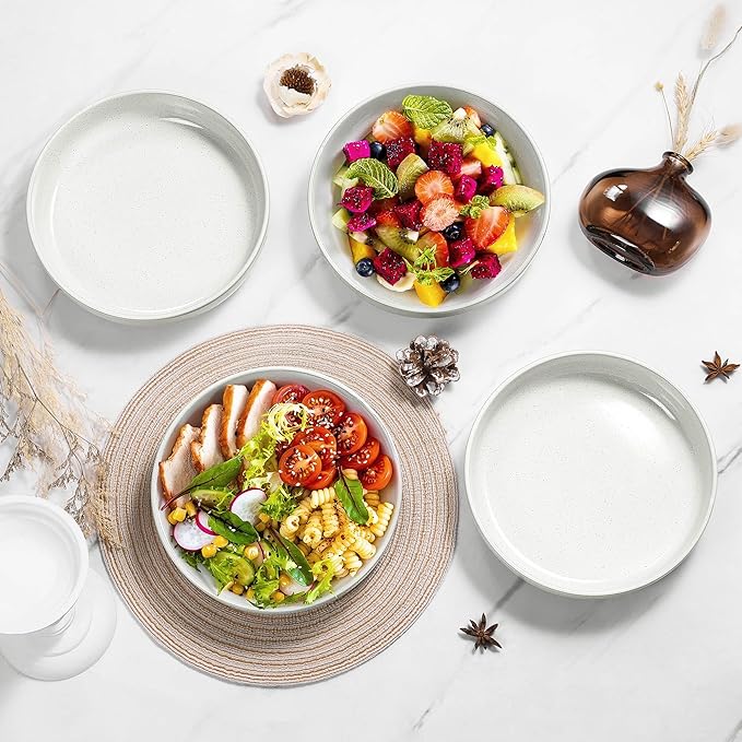 HaWare Pasta Bowls Set of 4, 33oz Large Salad Bowls for Home Kitchen, Ceramic Serving Plates for Soup, Cereal, Scratch-resistant Wide and Shallow Dinner Bowl, Microwave & Dishwasher Safe, Milky White