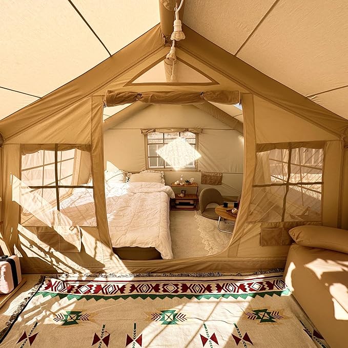 Coody | Rbm Outdoors Koala/Hub/Octopus Inflatable Tents for Camping with Stove Jack, 2/8/10 Person Luxury Canvas Blow Up Tent, 2 Room, Easy Setup Casa de Campaña, Large Inflatable House with Pump