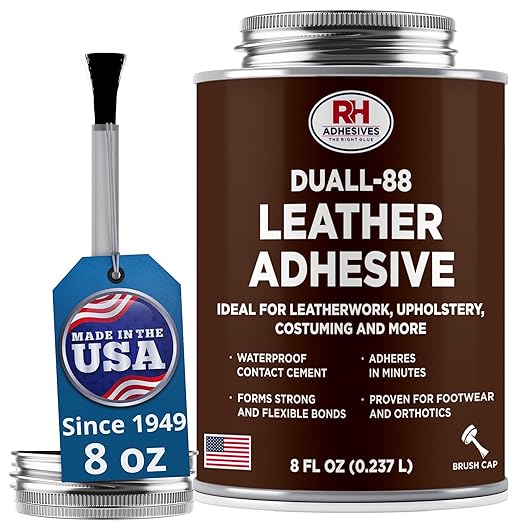 Duall-88 Leather Adhesive, 8 oz. can - Leather Repair Glue, Crafting, DIY, Upholstery, Waterproof, Heat Resistant, Flexible, Long Lasting, High Strength, RH Adhesives