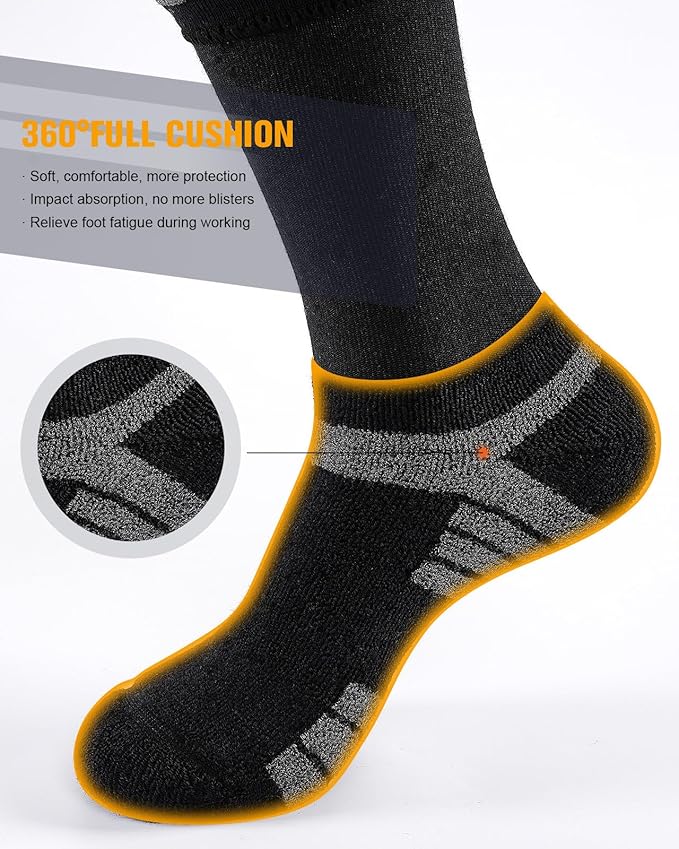 6 Pairs Men's Cotton Crew Work Boot Socks, Moisture Cushioned Athletic Sports Socks for Hiking Running Workout