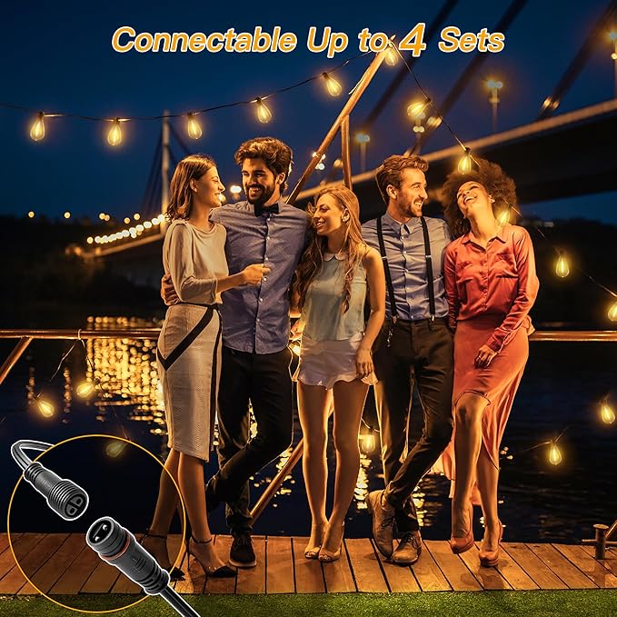 Ollny S11 100FT Outdoor String Lights with Remote, Plug in Waterproof Connectable 3 Modes Dimmable Timers Patio Lights with 48+2 LED Spare Bulbs, Dusk to Dawn Outdoor Light for Outside Bistro Yard