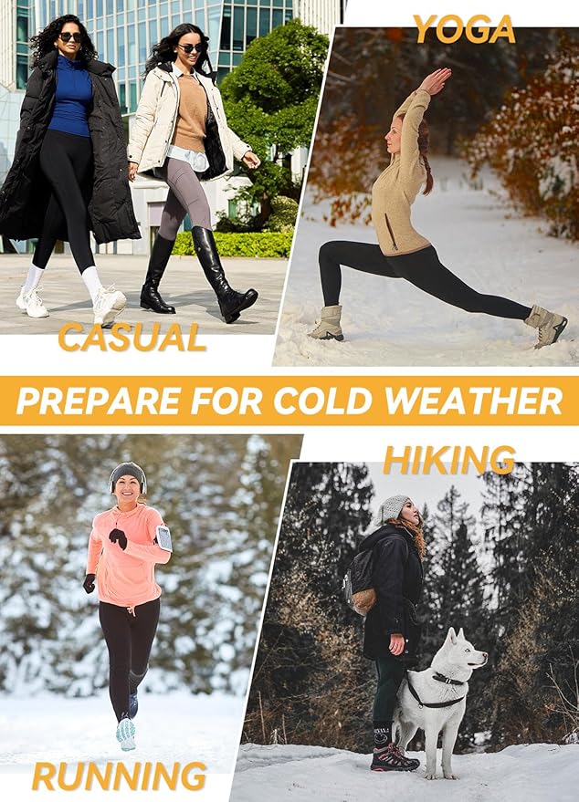 baleaf Women's Fleece Lined Leggings Water Resistant Thermal Winter Warm Tights High Waisted with Pockets Running Gear