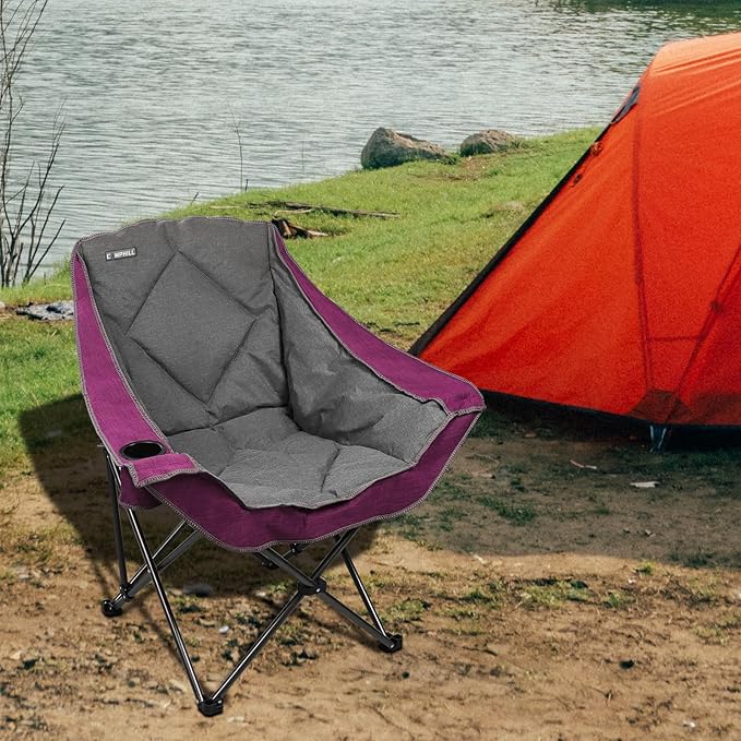 Folding Camping Chair,Oversized Portable Camping Chair with Cup Holder,Heavy Duty Padded Lawn Chair for Camping, Tailgates, Beach, and Sports