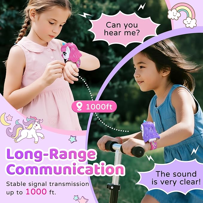 Vvinca Walkie Talkies for Kids 2 Pack - Toys for Age 3-4 5-7 8-12 Boys Girls Birthday 3 4 5 6 7 8 9 10 11 12 Year Old Long Range Camping Outdoor Toddler Toys Magical Pony Walkie-Talkie