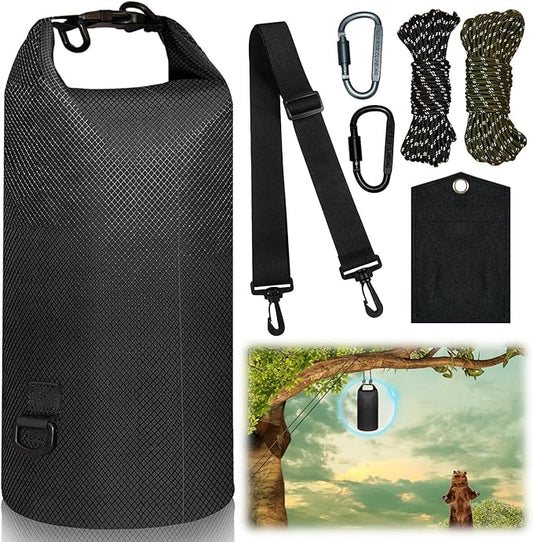 Bear Bag Hanging Kit, 10L Waterproof Bear Bags for Food Backpacking Camping, Ultralight Bear Proof Canister Gear for Food Storage with Survival Nylon Ropes, Clips, Rock Pouch, Pulley System