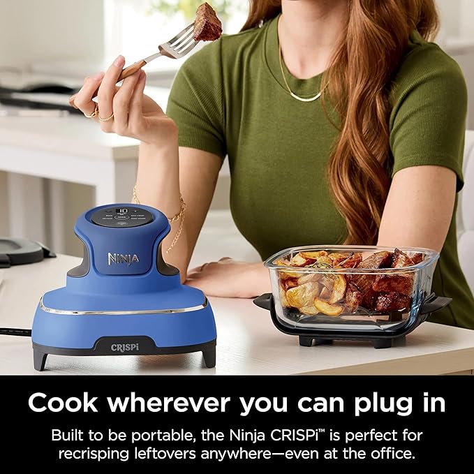 Ninja Crispi 5-in-1 Portable Glass Air Fryer Cooking System, 1500W, 6-Cup, 4-Quart & 2.5-Quart TempWare Containers With Lids, Microwave, Freezer & Dishwasher Safe, Blue, FN103CO