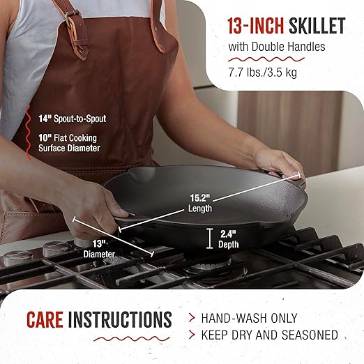 Victoria 13-Inch Cast Iron Skillet, Pre-Seasoned Cast Iron Frying Pan with Loop Handle, Made in Colombia