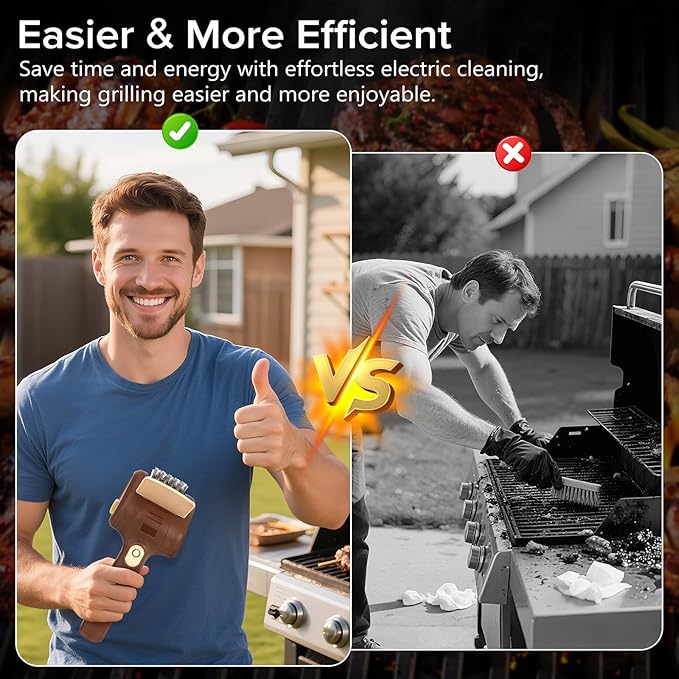BBQ Grill Brush for Outdoor Grill, Cordless Electric Grill Cleaner with 700 RPM Stainless Steel Brush, Rechargeable Grill Cleaning Brush, Brown