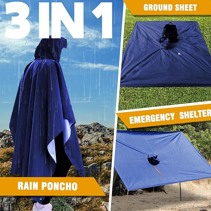 ANYOO Hooded Rain Poncho for Adults Waterproof Lightweight Rain Coat for Men Women Reusable Rain Jacket for Emergency Outdoor
