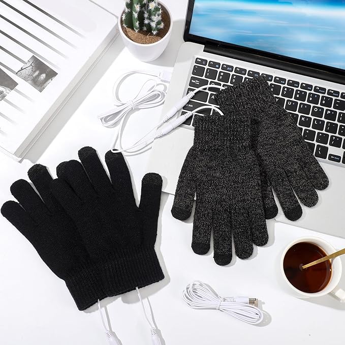 Bencailor 2 Pairs Usb Winter Heated Gloves Mitten Hand Washable Knitting Touchscreen Laptop Gloves