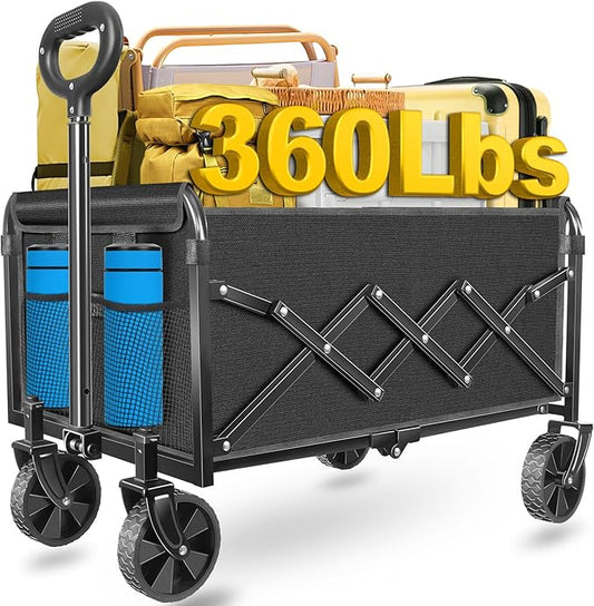 ARTIST'S DREAM Wagons carts Foldable|Collapsible Wagon|360lbs.Wagon cart with Wheels Foldable|Collapsible Wagon with Wheels Folding|Portable Utility Wagon for Camping,Sports,Shopping,Travel,Black