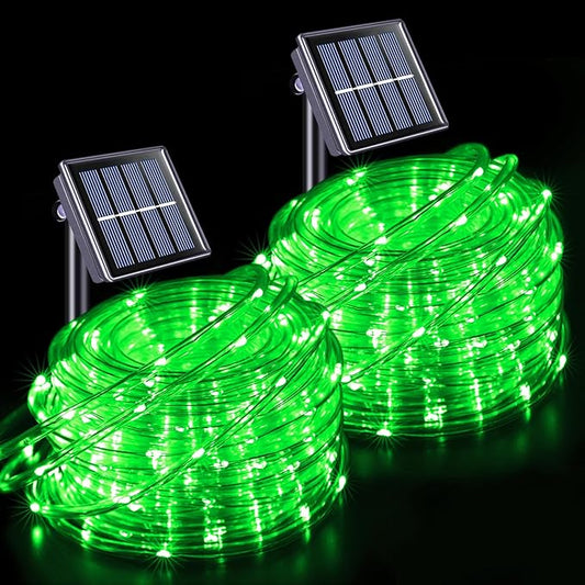 JMEXSUSS 2 * 200 LED Green Solar Rope Lights, 66ft IP 65 Waterproof Solar String Light Outdoor, 8 Modes Christmas Lights for Camp Trampoline Ladder Slide Tent