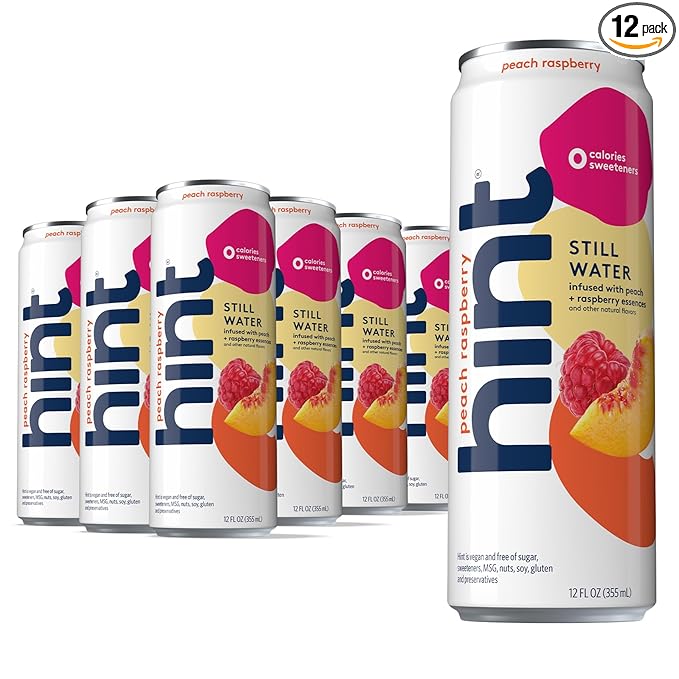 Hint Canned Water, Peach Raspberry - Purified Flavored Water with Zero Calories, Natural Flavors, and Sugar Free - 12 Fl Oz Cans (Pack of 12)