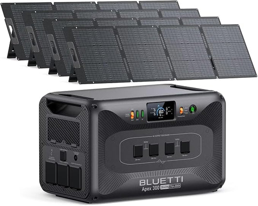 BLUETTI Apex 300 Solar Generator (2025 New) with 4 200W Solar Panels, 2764.8Wh LFP Battery Backup with 6 3840W AC Outlets (7680W Surge), 120V/240V Dual Voltage, Ideal for Camping and Off-Grid Living