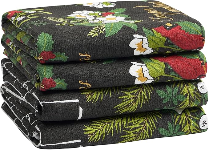 , 100% Cotton Kitchen Towel Set of 4-27.9x18.1 Inches Soft Absorbent Dish Towels, Cute Plaid Neutral Tea Towels for Kitchen Hand Drying & Decor, Oversized Drying Cloths for Dishes