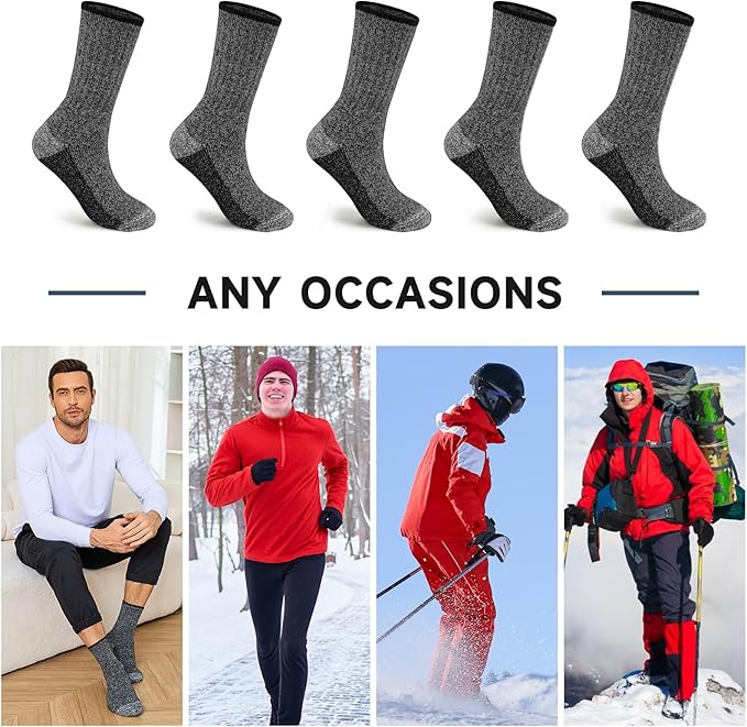 BESTENA Merino Wool Hiking Socks for Men 5 Pairs Thermal Warm Winter Thick Cushion Moisture Wicking Crew Boot Socks