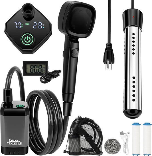 Portable Camping Shower with 6000mAh Battery & 2000W Heater – Rechargeable Camp Shower Pump, LED Screen, Filtered Shower Head, Portable Shower for Camping, Hiking, Travel & Outdoor Cleaning