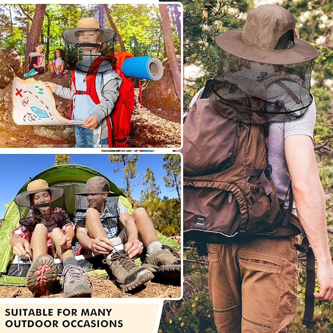 Sureio 6 Pcs Mosquito Net Hat with Zipper, Sun Netting Cap Beekeeping Fly Protection Mesh Mask Hat Mosquito Face Cover for Men Women Outdoor Lovers Fishing Hiking Gardening Camping Beekeeping