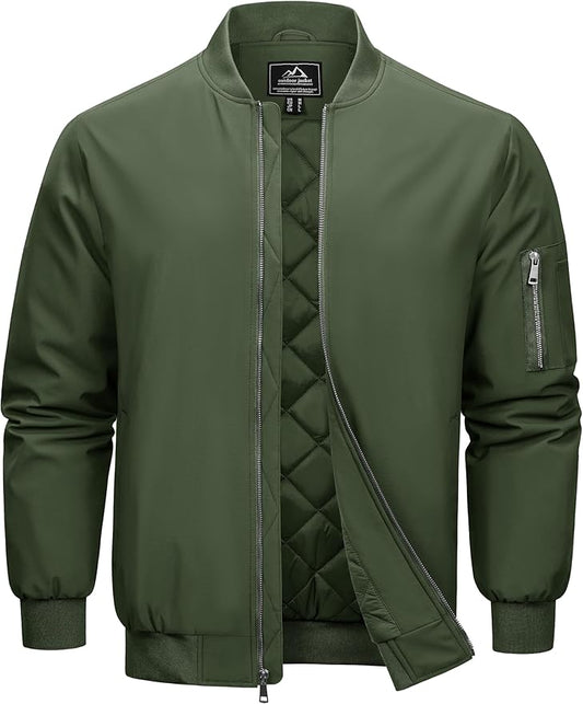 Cotrasen Mens Bomber Jacket Fall Winter Warm Windbreaker Casual Full Zip Padded Coats with Pockets
