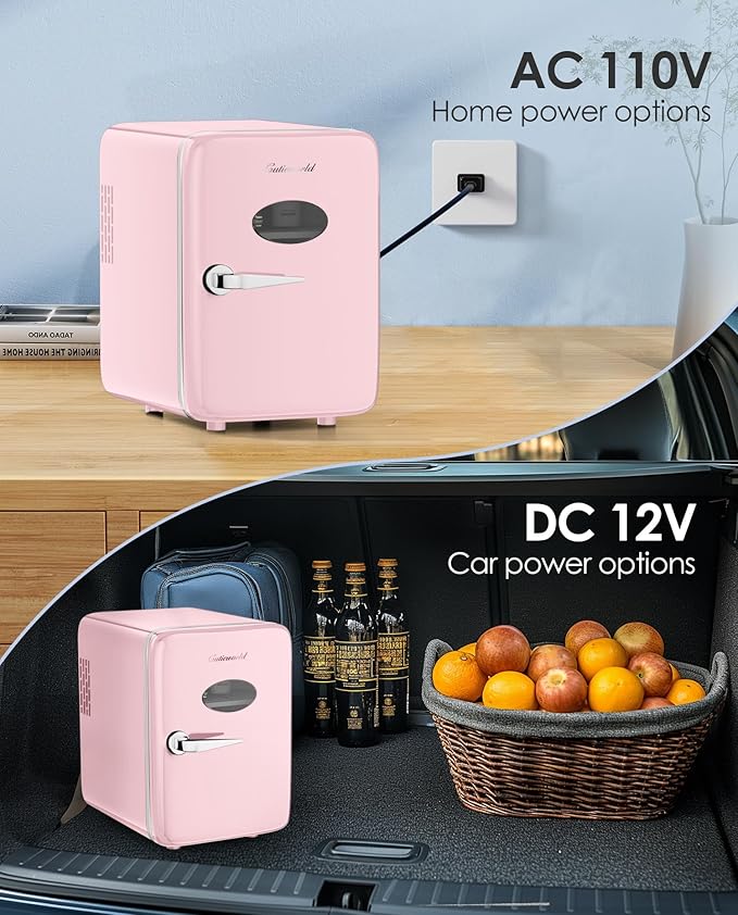 Skincare Fridge - 4L Makeup Fridge for Refrigerating Makeup, Skincare and Food, Mini Fridge for Bedroom, Office and Car, Cooler and Warmer, Beverage Cooler, Leather Pink