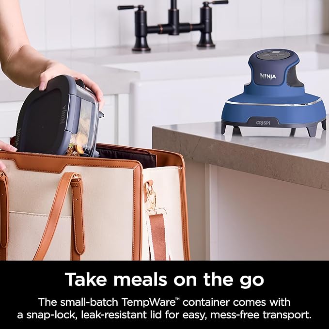 Ninja Crispi 5-in-1 Portable Glass Air Fryer Cooking System, 1500W, 6-Cup, 4-Quart & 2.5-Quart TempWare Containers With Lids, Microwave, Freezer & Dishwasher Safe, Blue, FN103CO