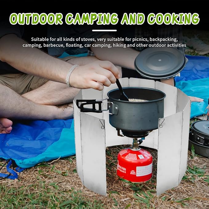 2pcs Camping Stove Windscreen Wind Shield 10 Panels Aluminium Alloy Folding Wind Screen for Stove Camping Backpacking Hiking Picnicking