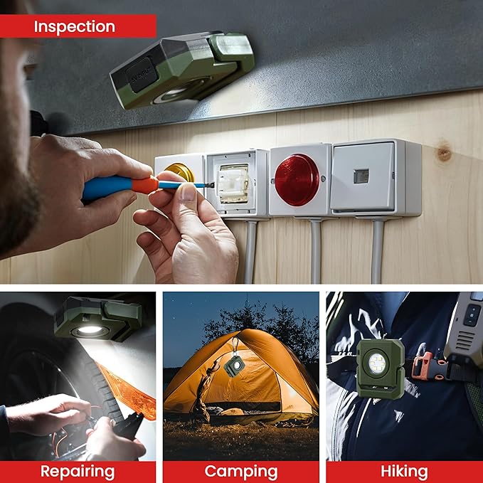 2 Pcs Mini Rechargeable LED Work Light, 550 Lumens Magnetic Flashlight Keychain Lights with Rotatable & Magnet Base Portable Mechanic Light for Car Repairing Outdoors Camping, Green