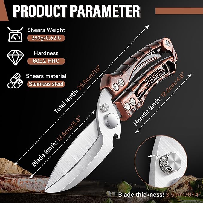 Dream Reach Kitchen Poultry Shears - Heavy Duty Detachable Meat Scissors for Cutting Chicken, Kitchen Food Scissors with Serrated Edge for Thanksgiving Bronze
