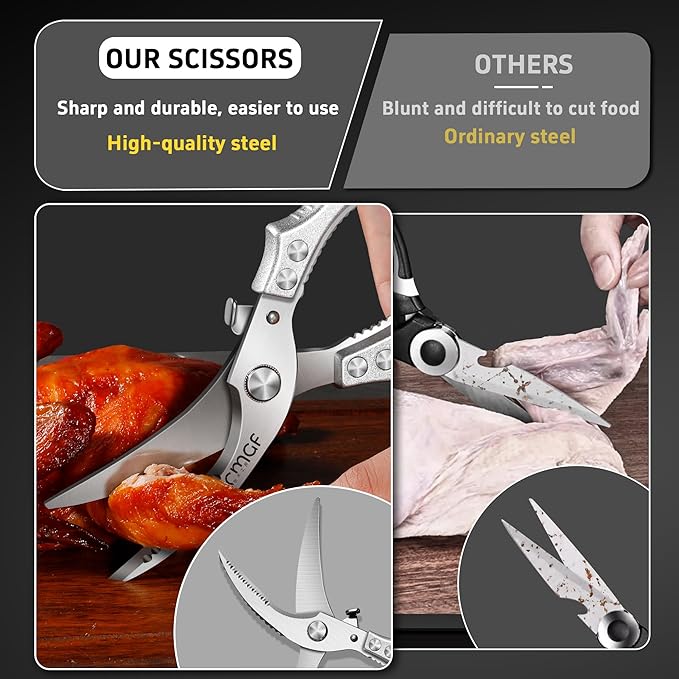 Poultry Shears, Kitchen Scissors for Food, All Purpose Heavy Duty for Chicken Wing/Thigh/Bone, Meat, Quail, Fish, Turkey, Vegetables, Stainless Steel Cooking Aid Scissors, Dishwasher Safe