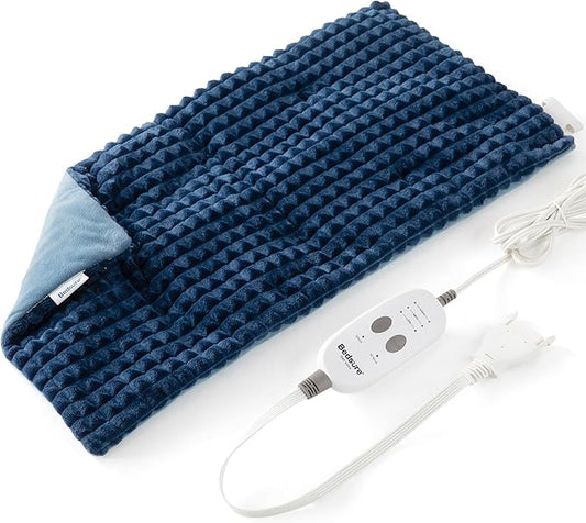 Bedsure Back Heating Pad for Neck and Shoulders, Weighted Heated Pad with Vibration, FSA Eligible Items, Birthday Gifts for Women Men Mom Men, Auto Shut Off, 5lbs 12" x 24", Navy Blue
