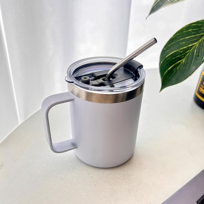 4pack 12oz Coffee Mug With Handle Bulk, Stainless Steel Insulated Travel Tumblers With,Double Wall Vacuum Camping Cup for Hot & Cold Drinks Tea (white)