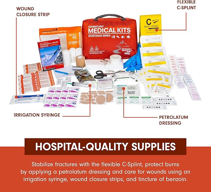 Adventure Medical Kits Sportsman Series Medical Kit - 400 - First Aid Kit for Camping, Hiking, Hunting & More - For 10 People for 14 Days - Includes Bandages, Medicine, Guide Book & More