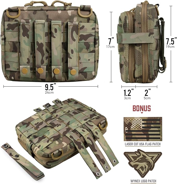 WYNEX Tactical Large Admin Pouch of Double Layer Design, Molle EDC EMT Utility Pouch with Map Sleeve Modular Tool Pouch Large Capacity Flag Patch Included