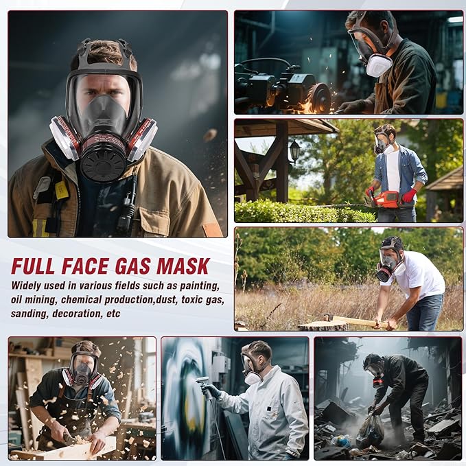 2 Set Gas Masks Survival Nuclear and Chemical - Full Face Gas Mask with 40mm Activated Carbon Filter, 6001 Filters, Earplug, and Gloves - Respirator Mask for Gases, Chemicals, Organic Vapors, Dust