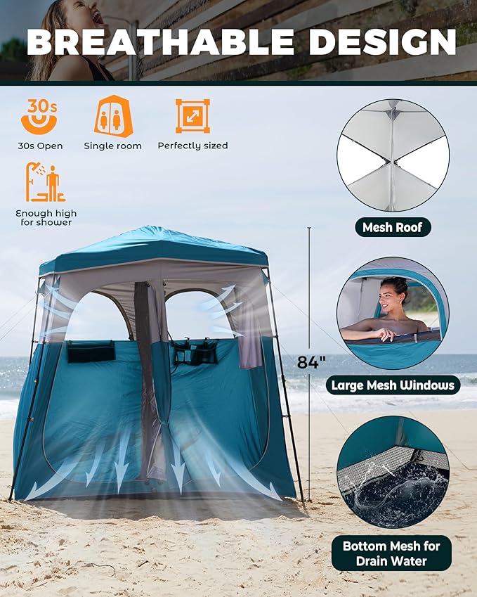 KingCamp Instant Shower Tent, Portable Superior Stable Privacy Shelter, 2 Large Rooms Outdoor Toilet Tent with Floor for Beach, Camping & Hiking, Setup in Under 60s