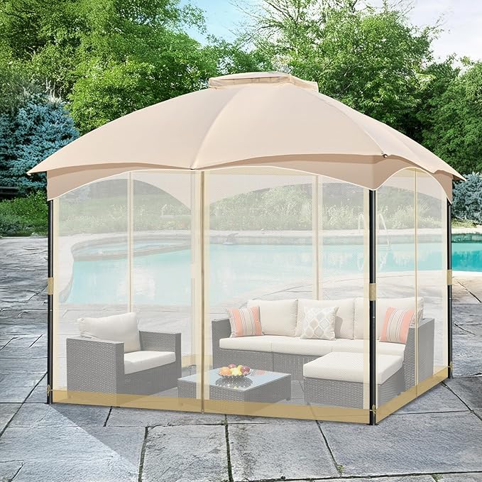 COWVIE Gazebo Replacement Netting Screen, 12' x 12' Universal Gazebo 4-Panel Mosquito Sidewalls with Double Zippers for Outdoor Patio (Only Netting)