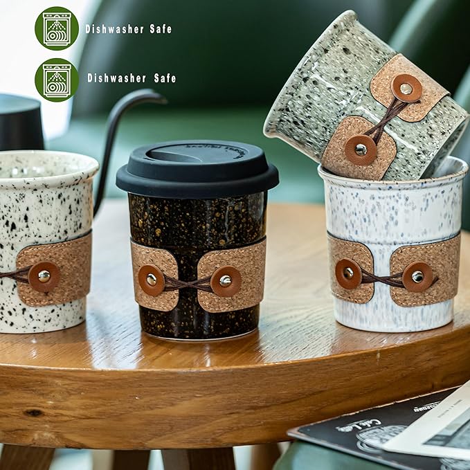 Coffee Travel Mug, Spill Proof Coffee Tumbler, Microwave & Dishwasher Safe, Large Porcelain Coffee Cup, Tea Mug with Lid, Coffee Gifts for Men & Women, 13.5oz