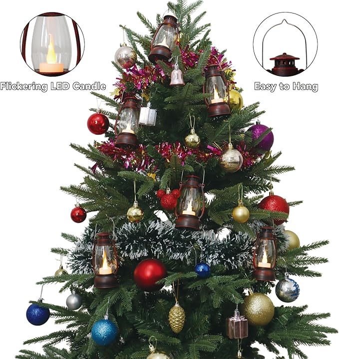 12Pcs Hand-Brushed Red Mini Lanterns for Vintage Christmas Table Decorations – 6Inch Small Candle Lanterns for Western Cowboy Camping Halloween Weddings Party Centerpiece & Hanging Ornaments